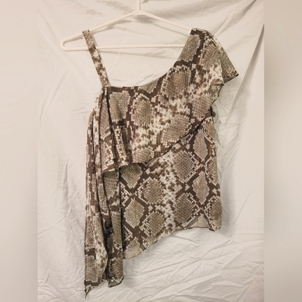 INC Assymetrical Snakeskin Pattern Dressy Top